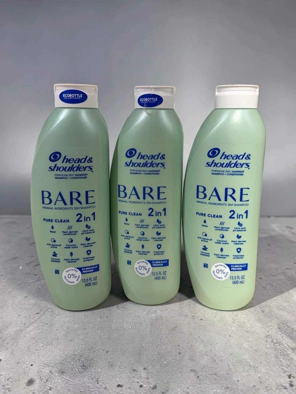 3x Head & Shoulders BARE Pure Clean 2-in-1 Dandruff Shampoo Conditioner 13.5oz